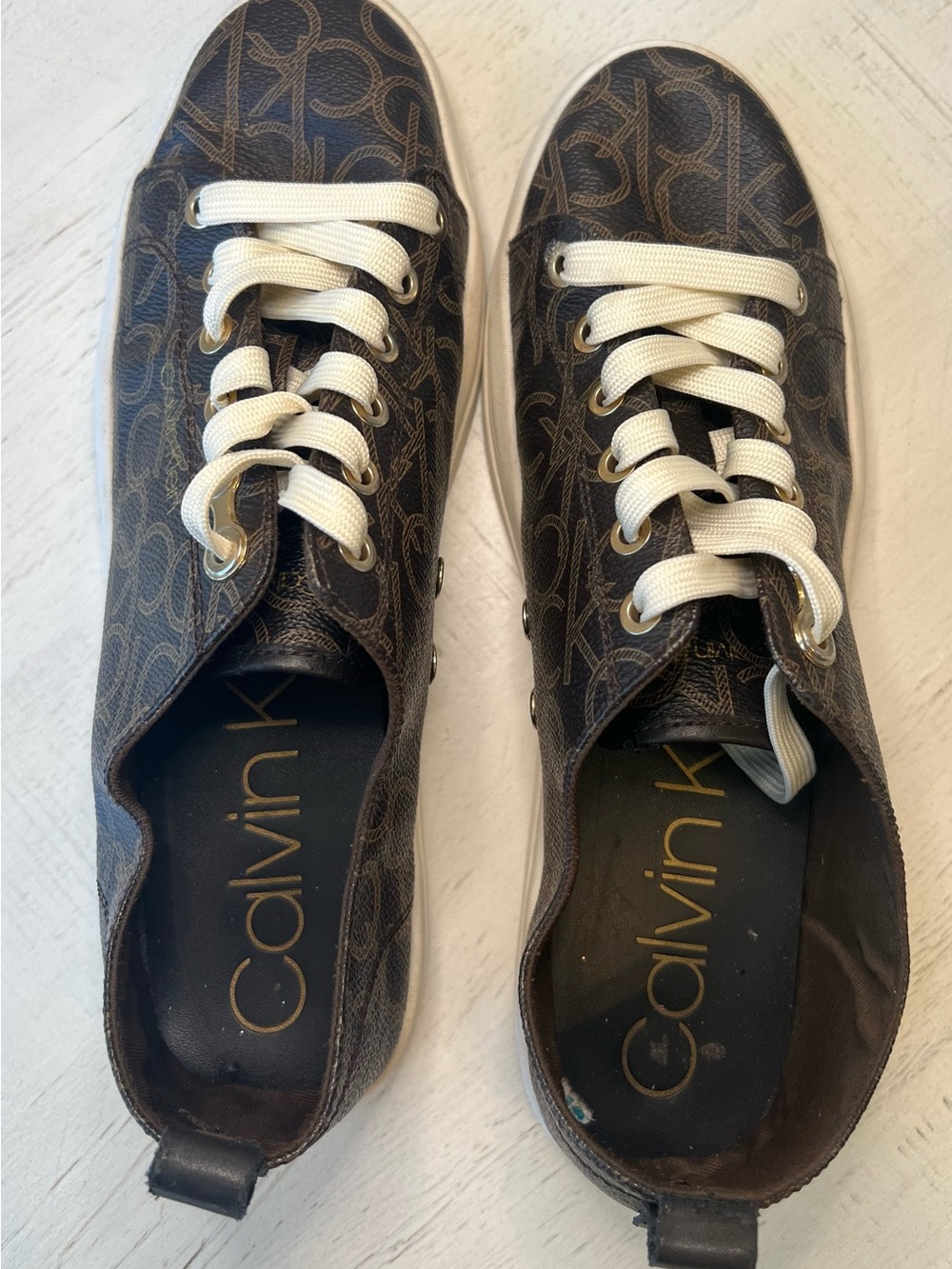 Calvin Klein Michaela Dark Brown Monogram Low-Top Sneakers - Picture 4 of 8